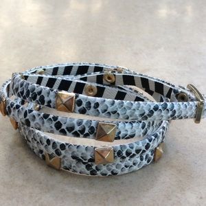 Gold Tone Vegan Leather Snake Print Wrap Bracelet